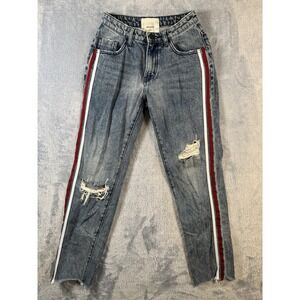 One Teaspoon Womens Side Stripe Distressed Jeans Blue Size 25 Awesome Baggies